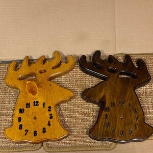 2 Stained Pine Wood Deer Head Wall Clock Faces without clock mechanism. DIY